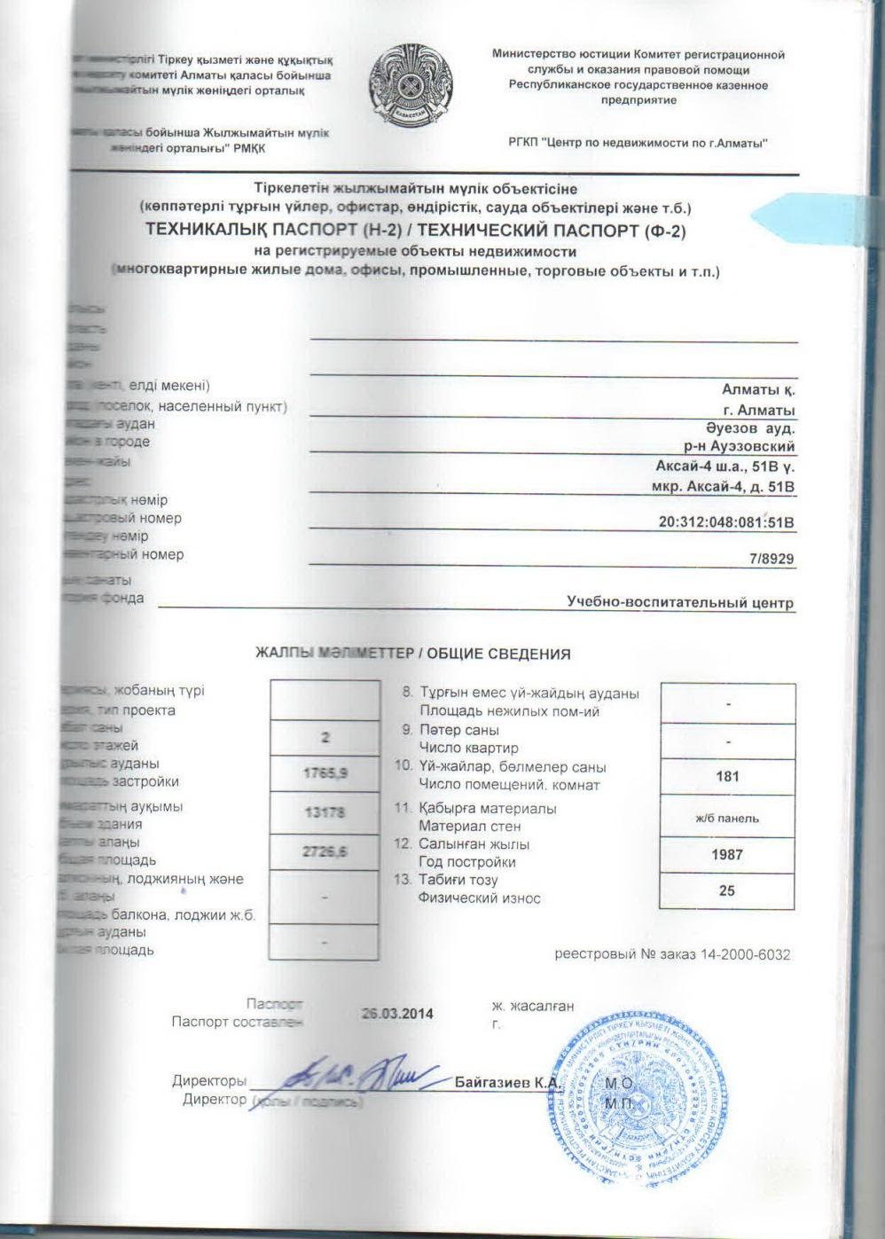Балабақшаның техпаспорты.