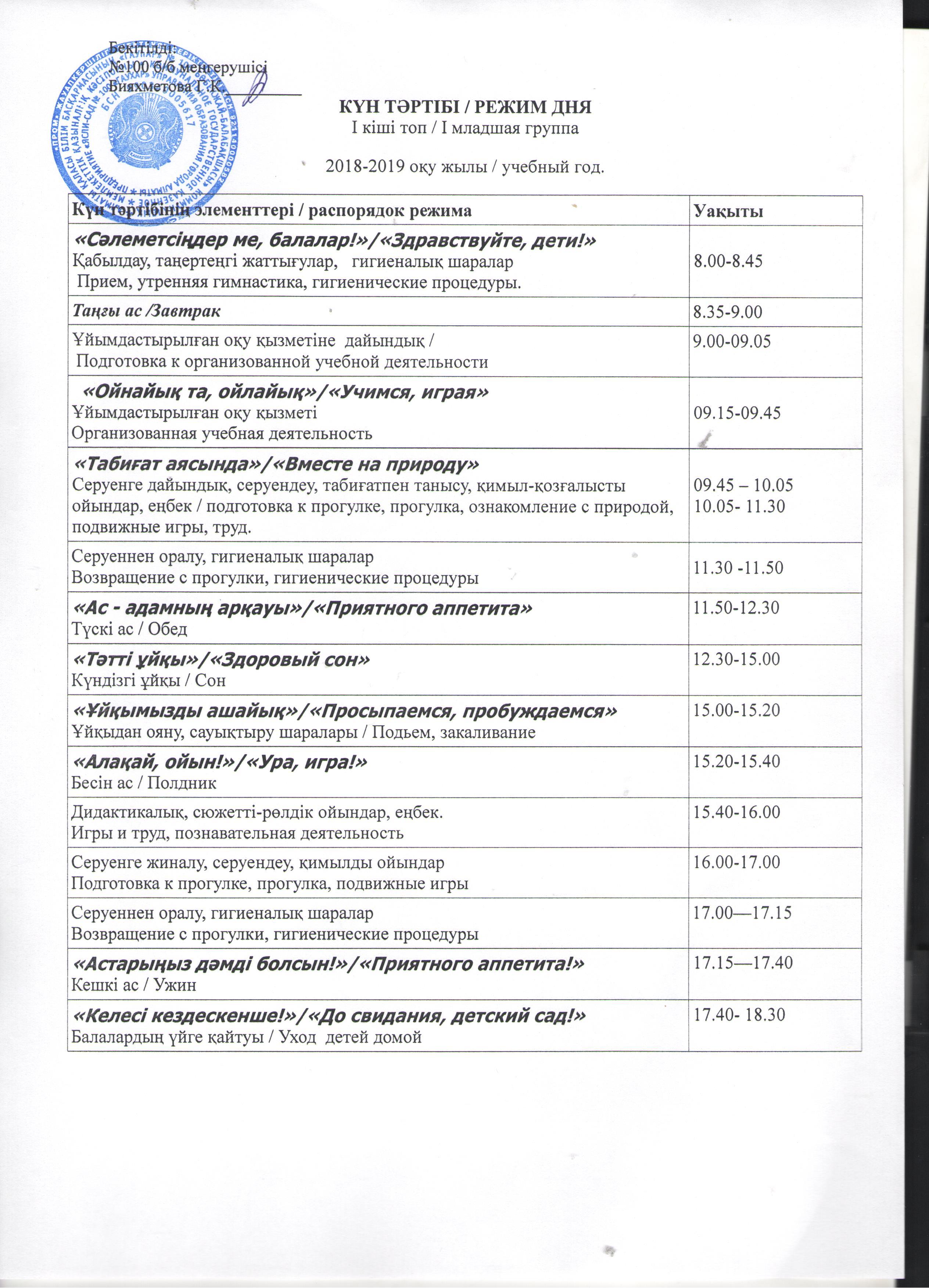 Күн тәртібі. Режим дня.